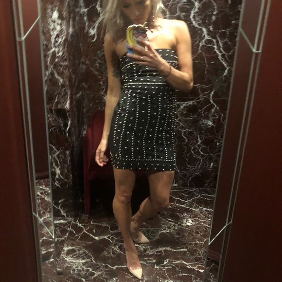 Chic Strapless Black Dress with Metal Stud Detailing - Picture 7 of 7